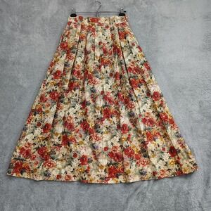 Vintage Orvis Floral Linen Blend Skirt‎ Pleated sz S Prarie Cottagecore Pockets